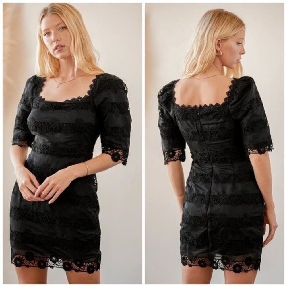 Lulus Story of Love Black Lace Square Neck Bodycon Dress Size Large